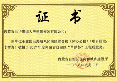 巨海城八區(qū)南區(qū)綜合樓6#辦公樓草原杯質(zhì)量獎