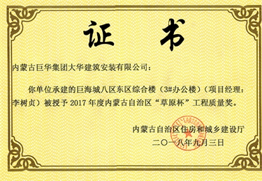 巨海城八區(qū)南區(qū)綜合樓3#辦公樓草原杯質(zhì)量獎